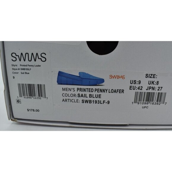 SWIMS Mens Size 9 Sail Blue Printed Penny Slip On Loafers Shoes - Picture 13 of 13